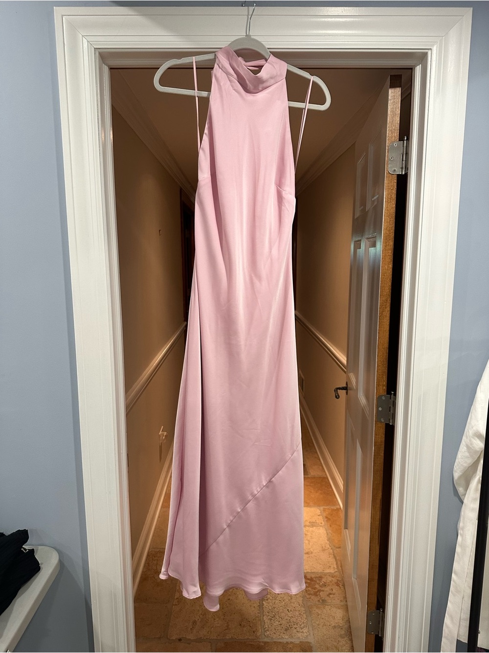Chic Pink High-Neck Halter Maxi Dress worn once